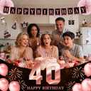 40th Birthday Decorations for Women, 54pcs Happy 40th Birthday Crown and Sash, Black Rose Gold Banner Backdrop Balloons Hanging Swirls Paper Fans, 40 Years Old Birthday Party Supplies Kit