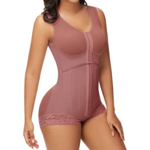 SHAPSHE Fajas Colombianas Moldeadoras BBL Post Surgery Stage 2/3 Body Shaper Tummy Control High Compression Garment Shapewear (Small, Rosy Brown With Steel Bones)