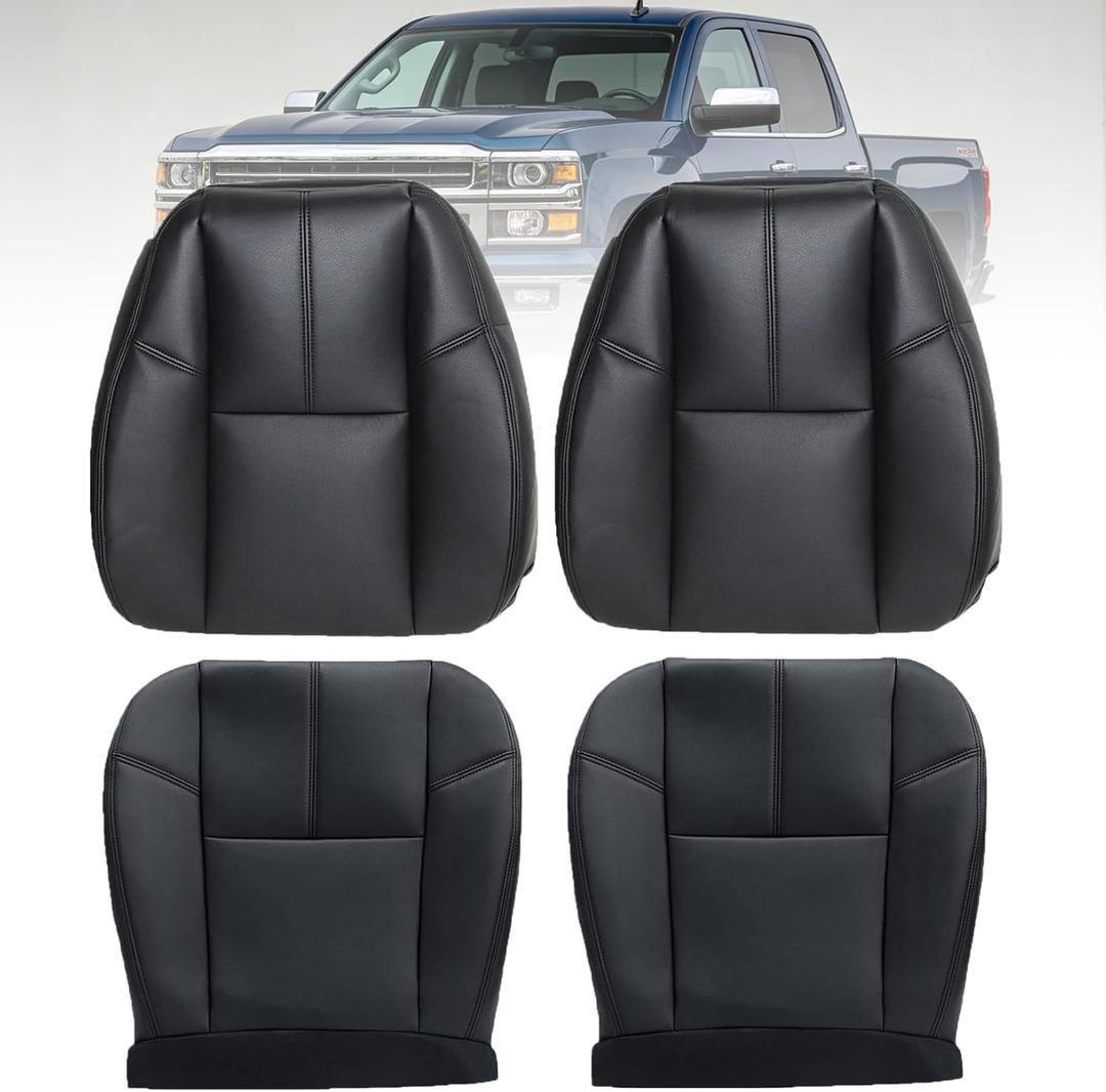 #193 Black DriverPassenger Side Bottom SeatTop Lean Back Leather Covers Compatible with Chevy Silverado Suburban Avalanche/GMC Sierra Tahoe Yukon 2007 2008 2009 2010 2011 2012 2013 2014