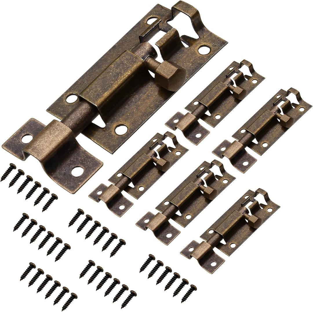 2 Inches Sliding Door Latch,6 Pcs Antique Bronze Latch Lock,Barrel Bolt Latch with Screws,Stainless Steel Barrel Bolt for Door Bedroom Bathroom Window Fence