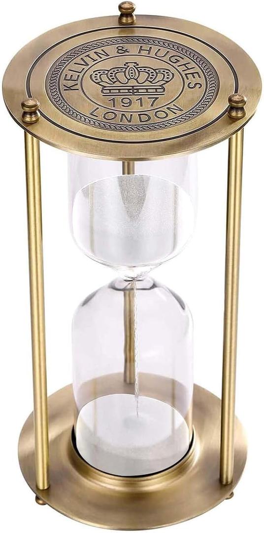 Hourglass 30 Minute Sand Timer, Vintage Brass White Sand Clock, Metal SandWatch 30 Min, Antique Reloj De Arena, Unique Hour Glass Sandglass for Home, Office, Desk Decoration