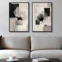 Framed Neutral Abstract Floral Wall Art for Bedroom, Set of 2 Black and Beige Minimalist Canvas Prints Paintings Artwork for Walls, Modern Elegant Pictures for Living Room Dining Room Wall Decor 16x24 In, 16" W X 24" H X 2pcs