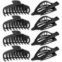 Flat Hair Claw Clips: 8 Pack 4.3 Inch Neutral Black Matte French Concord & Large Round Clip Set for Women with Thick/Thin Hair, Non-Slip Extra Hold Jaw Clips for Lay Down/Drive/Daily Use