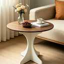 24inch Round Side Table, Mid Century Modern Accent End Table with Amber Wood Grain Tabletop & White Base for Living Room Bedroom Small Space, Farmhouse Coffee Nightstand Bedside, Easy Assembly