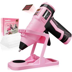MONVICT 7.4V Cordless Hot Glue Gun with Holder Base, Digital Display Adjustable Temp, Smart Auto-Off, Silicone Pad, 2.6A Rechargeable Battery, Full Size Handheld Electric Power with 10 Glue Sticks