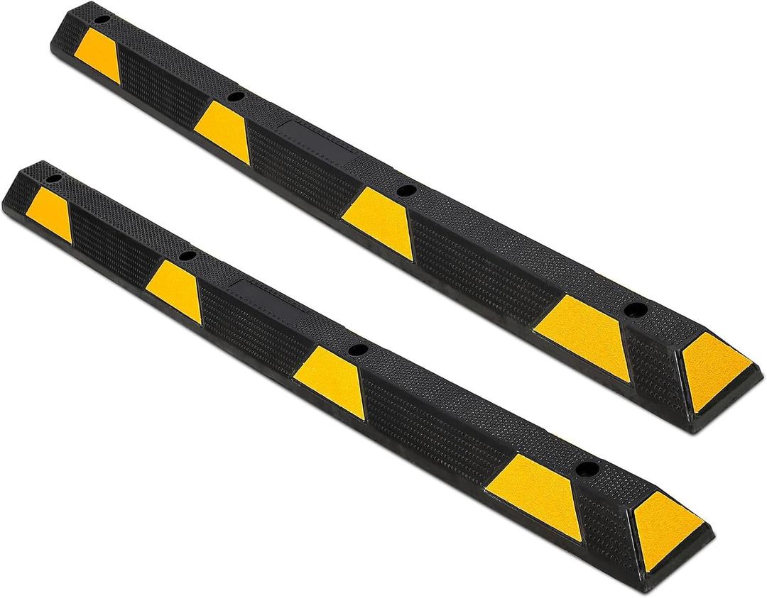 Black & Yellow 2-Pack 72 Inch Parking Curb Heavy Duty Rubber Wheel Stopper, Garage Floor Stopper for Vehicles