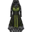 Rosegal Plus Size Women 2PCS Gothic Lace Hooded Dress(Green_1/5X) (Green, XL)