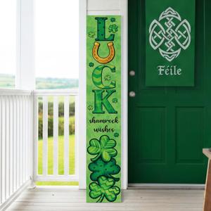 Vicenpal St. Patrick's Day Wooden Porch Sign Shamrock Wood Standing Decor Front Door Hanging 46 Inch Green Luck Rustic Vertical Porch Sign for Irish Garden Outdoor Indoor Yard Party Home Decoration
