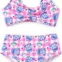 Disney Stitch Minnie Mouse Bikini Swimsuit, 2 Piece Toddler Girls Bathing Suit, Swimwear with Straps & Bow, UPF 50+ Rashguard (Purple)