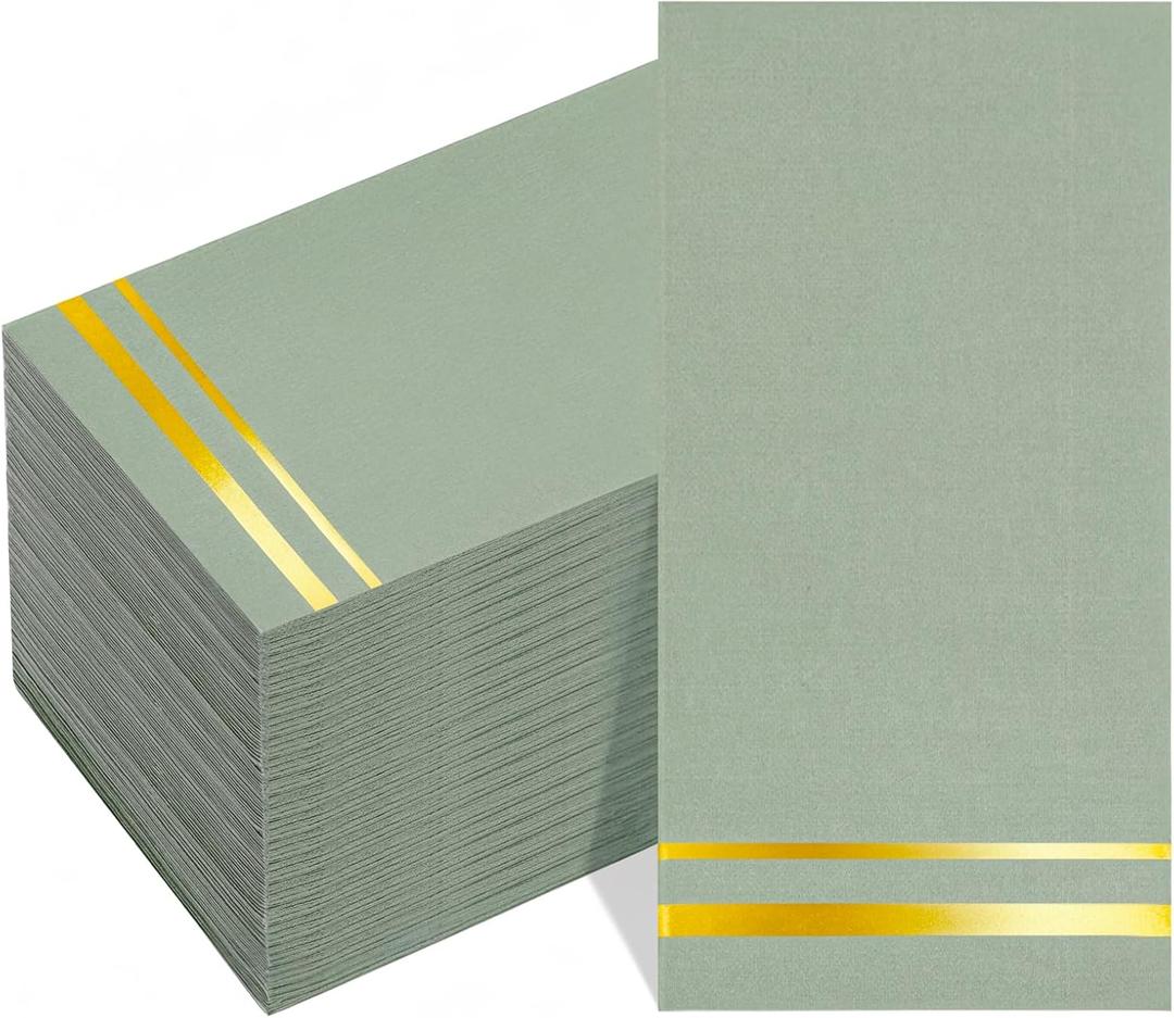 BUCLA 100PCS 3-Ply Sage Green Paper Napkins - Premium Quality Sage Green Dinner Napkins Disposable Soft, Absorbent for Kitchen, Parties, Weddings