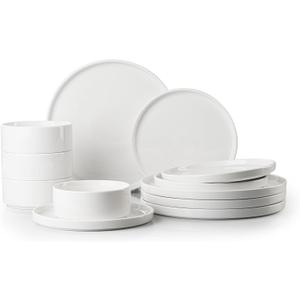 12 Pieces Plates and Bowls Sets,White Dish Set for 4,Premium Serving Dinnerware Sets, Chip and Scratch Resistant Dishware Sets Kitchen Dishes Dining Ware Set
