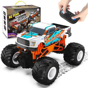 Scientoy Remote Control Car, 20KM/H Monster Truck Toys for Ages 5-7, 1:16 Scale All Terrain RC Cars for Boys & Girls Age 4-7, 2.4Ghz Off Road RC Truck, Christmas Birthday Gift for Kids (Orange)