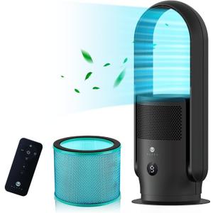 ULTTY Bladeless Tower Fan and Air Purifier in one, 90 Oscillating Bladeless Fan with Remote, Touch, 8H Timer, Floor Fans for Bedroom Whole Room Home Office R021, Black