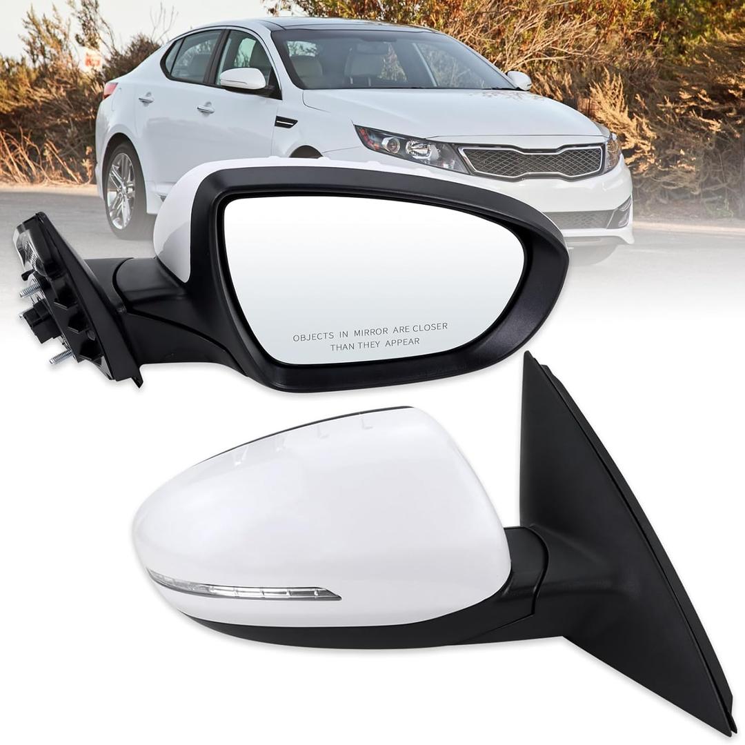 Right Passenger Side Mirror Compatible With 2011 2012 2013 Kia Optima With Manual Folding Power Glass Turn Signal White Replace#876202T110(5Pins)