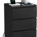 VASAGLE Nightstand with Charging Station, 2 AC Outlets and 2 USB Ports, Bedside Table, Side Table with 3 Drawers, Modern Style, 13.8 x 15.7 x 23.2 Inches, Ebony Black ULET631B58, 1 Pack
