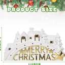 Bdor Lighted Ceramic Christmas Village Decor  11" White LED House Scene with Golden Merry Christmas Sign  Battery Operated Holiday Tabletop Decoration for Mantel, Shelf, or Window