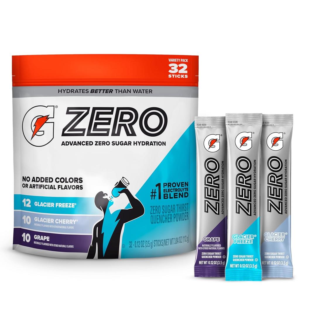 Gatorade Zero Sugar Powder, 3 Flavor Variety Pack, (32 Servings) (EXP 03/09/27)