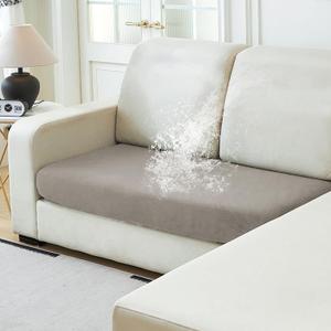NAISI Waterproof Couch Cushion Covers Thick Velvet Fabric Washable Sofa Slipcovers 1 Piece Individual Sectional Couch Covers with Elastic Bottom(1 PC for 2-Seat Cushion or Loveseat,Light Taupe)