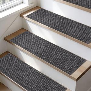 BEQHAUSE Stair Treads for Wooden Steps 28inX9in, Carpet Stair Treads Non Slip Indoor, Machine Washable Stair Runners for Kids Elders and Pets, Carpet for Stair Rugs Mat, TPE Backing, 15pcs, Charcoal