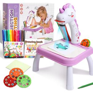 Unicorn Drawing Projector Kit for Kids, Art and Crafts Drawing Board for Kids with Music,12 Watercolor Drawing Pen, 3 Projection Discs,1 Drawing Book, Toy for 3+ Year Old Girls Boys