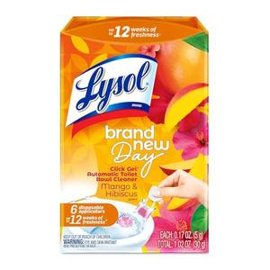 Lysol Click Gel Automatic Toilet Bowl Cleaner, Toilet Gel Stamp, Toilet Freshener, Bathroom Essentials, Refreshing Mango & Hibiscus Scent, 6 Count (Pack of 4)