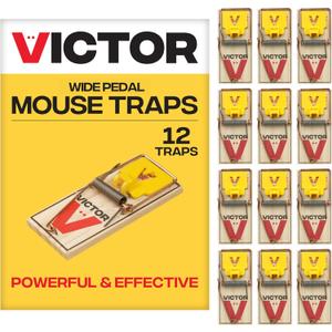 Victor Mouse Traps M035-12, Plastic Pedal, Sustainably Sourced FSC Wood, Wooden Mouse Traps, 12 Pack