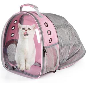 Cat Backpack Carrier Expandable Ventilate Transparent Pet Dog Backpack for Large Cats Hiking, Travel, Outdoor, Airline-Approved Space Capsule Backpack, (Pink)