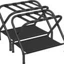 SONGMICS Luggage Racks, Set of 2, Suitcase Stand with Fabric Storage Shelf, for Guest Room, Bedroom, Hotel, Foldable Steel Frame, Holds up to 110 lb, 27.2 x 15 x 20.5 Inches, Black URLR002B02