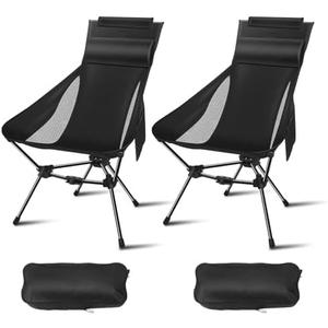 Camping Chairs, Portable Camping Chair with Headrest and Storage Bag-2pack