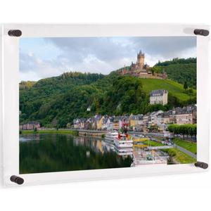 (16" x 20") Clear Acrylic Wall Mount Floating Picture Frame with (Black Standoffs) Frame-less Double Panel Plexiglass Display for Photos Artwork Posters Paintings (Full Frame is 19" x 23")