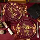 Prom Graduation Decorations 2026 - 96 Pcs 2026 Graduation Decorations Party Supplies, Red Golden Plates Napkins Forks Tableware Set for Prom Table Decor, Graduate Party Decor 24 Guests