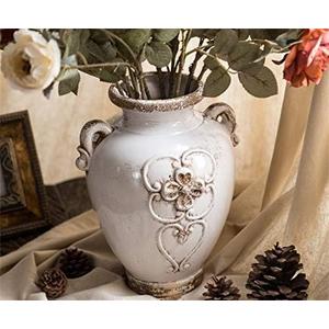 Soyizom Unique Shabby Chic White Rustic Ceramic Vase, 17cm Height, Suitable for Tabletop, Kitchen, Office, Living Room Decoration