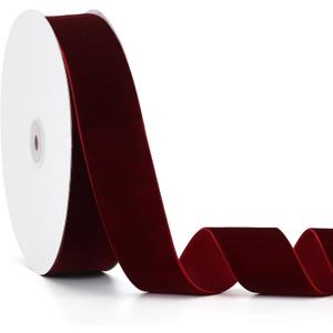 Velvet Ribbon Burgundy,1-1/2 Inch x 20Yd,Perfect for Christmas Gift Wrapping,Floral Bouquets,Home Decor,Party DIY Decorations(1-1/2" x 20Yd Burgundy)