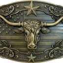Western Belt Buckles for Men Cowboy Belt Buckle American Flag Belt Buckles Longhorn bull Gold