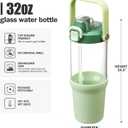 Glass Tumbler with Carry Handle, Clear Glass Water Bottle with Leakproof Lid, Spout Lid&Straw, BPA-Free, 32 oz, Light Green