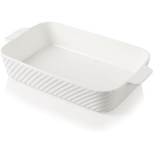 Sweejar Ceramic 13 x 9 Baking Pan, Cake Baking Dish for Brownie, Porcelain Striped Casserole Dishes for Oven with Handle for Lasagna, Family Dinner(White)
