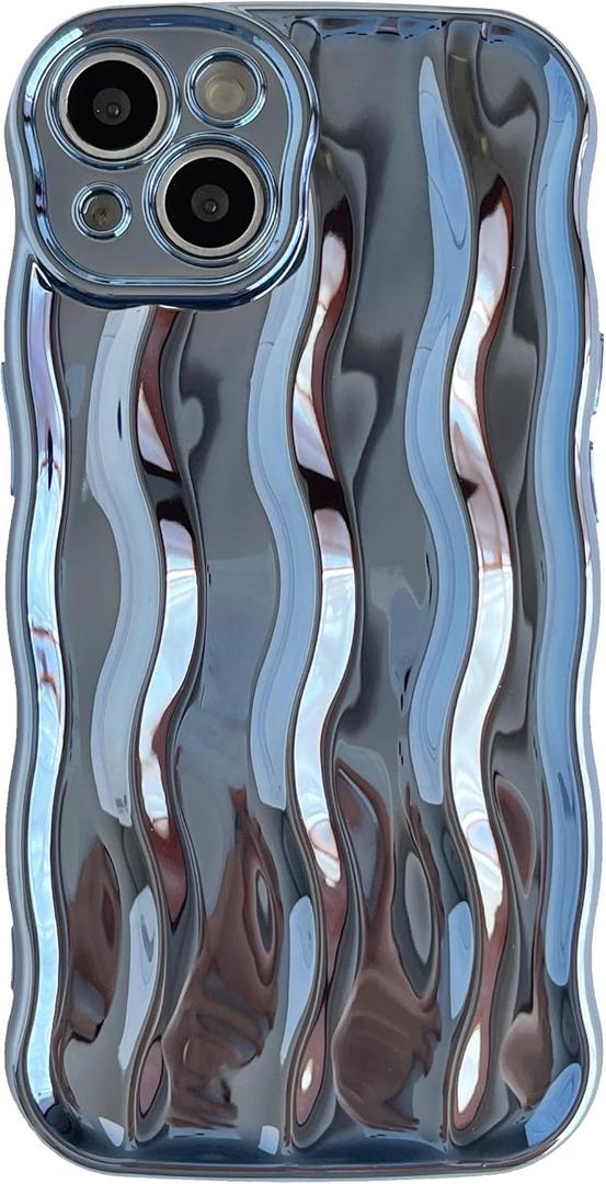 Caseative for iPhone 13 Case,Water Ripple Pattern Curly Wave Frame Soft Phone Case (Light Blue)