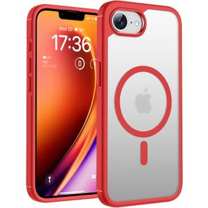 TOCOL Magnetic for iPhone 16e Case, Upgraded Full Camera Protection, Compatible with Magsafe, Drop Protection, Translucent Matte Back Bumper for iPhone 16e 6.1-Inch (Red)