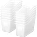 Suzile Book Bins with Labels Linking Storage Bins Folder Magazine File Holder Interlocking Plastic Book Organizer Container for Office Classroom Home(Clear Colors,12 Pcs)