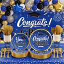 Graduation Party Decoration Supplies Class of 2026, 245 PCS Disposable Dinnerware (Serve 25) & Decor with Paper Plate Cup Napkin Cutlery Tablecloth Backdrop Balloon Garland Kit (Blue & Gold)