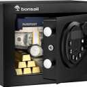 Bonsaii Safe Box with Electronic Keypad, Steel Security Lock Box with Key, 0.23 Cubic Feet, 9.06" W x 6.69" D x 6.69" H, Small Hidden Safe for Cash Jewelry
