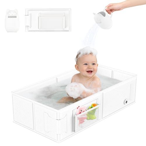 YomauiYee Baby Bathtub, Converts Shower to Tub, Foldable Toddler Tub with Rinse Cup, No Assembly Easy to Clean, Portable Collapsible Bath Tub for 6M-5Y, Travel Camping Hotel