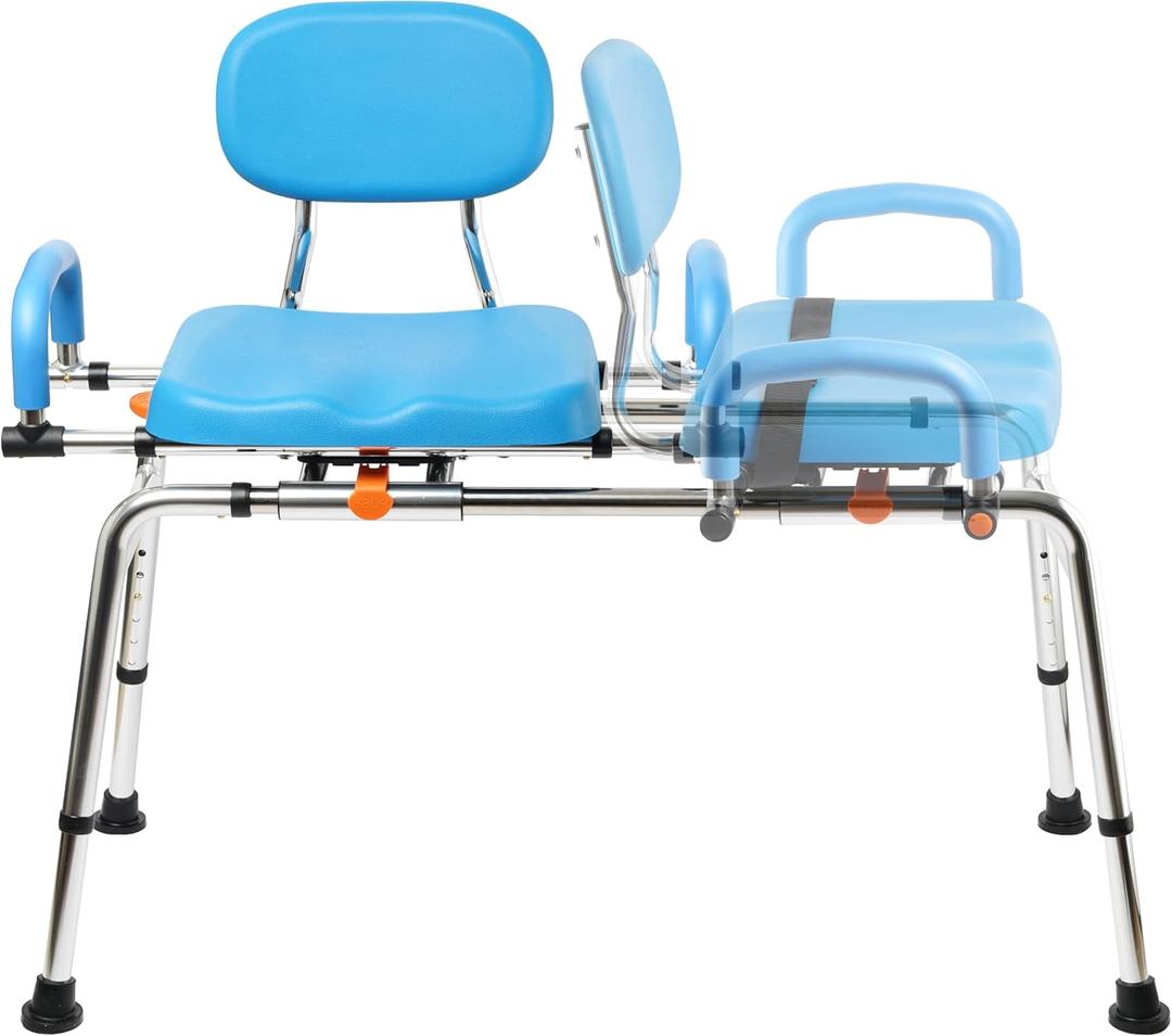 360 Swivel & Sliding Tub Transfer Bench  450 lbs Capacity, Foam Padded Seat with Backrest, Pivoting Arms, Height Adjustable, for Seniors & Mobility Assistance