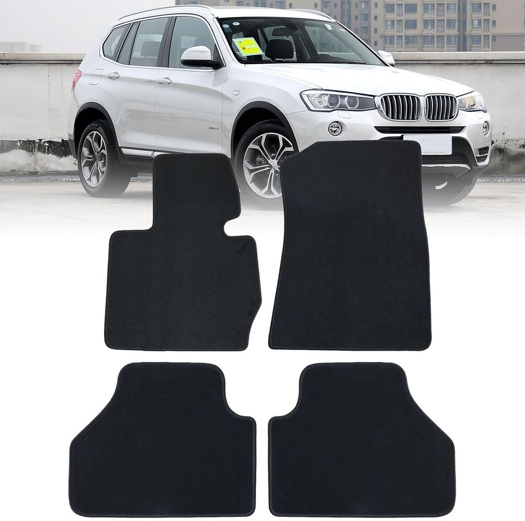 SecosAutoparts Replacement Black Velour Front & Rear Floor Mats Carpet Compatible with BMW X3 F25 2010 2011 2012 2013 2014 2015 2016 2017 2018