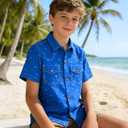 Boys Short Sleeve Button Down Shirt Casual Woven Summer Boys Dress Shirts with Two Pockets for Kids 5-12 Years