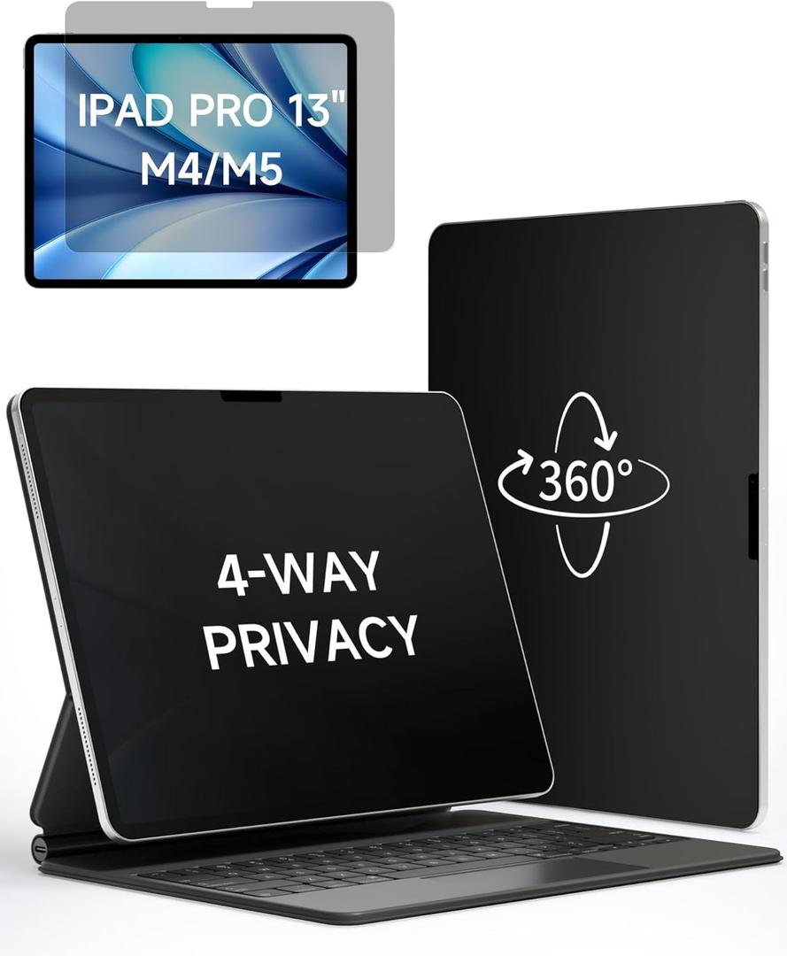 IPROKKO 360 Privacy Matte Screen Protector for iPad Pro 13 inch M4/M5 (2024/2025 7th/8th Generation),4 Way Anti Spy Glare Blue Light 13in Tablet Easy Install Screen Protector Filter [Compatible with Apple Pencil & Face ID, Case Friendly]