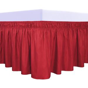 PureFit Wrap Around Ruffled Bed Skirt with Adjustable Elastic Belt - 14 Inch Drop Easy to Put On, Wrinkle Free Bedskirt Dust Ruffles, Bed Frame Cover for Queen, King and C-King Size Beds, Red