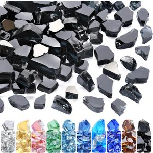 GasSaf 1/2 Inch Fire Glass Reflective Tempered Fireglass Cut Crushed FireGlass for Fire Pit, Fireplace, Replaces Existing Gas Logs & Lava Rocks (10 Pound)(Amber Reflective).