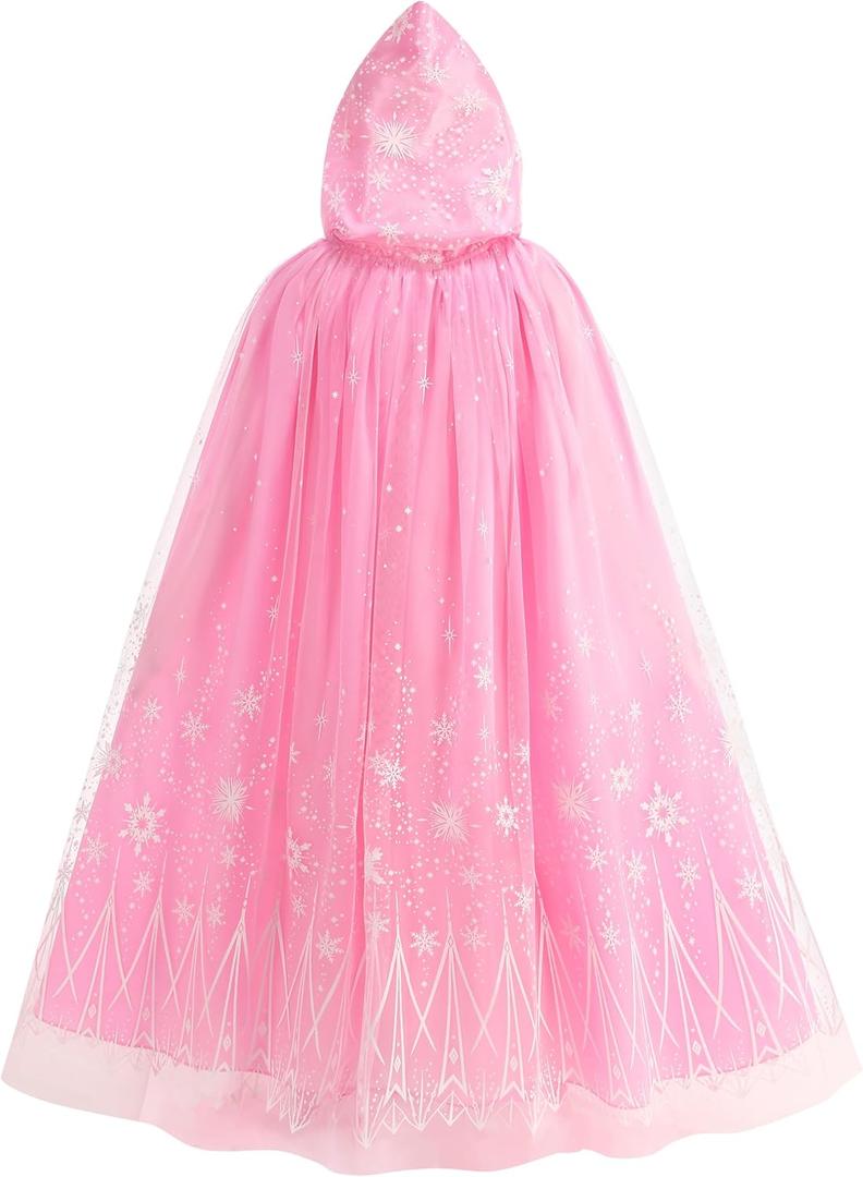 Girls Elsa Cape Hooded Cloak Kids Play Cape Dress up Costume (3-6 Years, Pink)