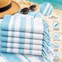 Turkish Beach Towels Set of 6, Large 36" x 71" Towel Set Aqua & White